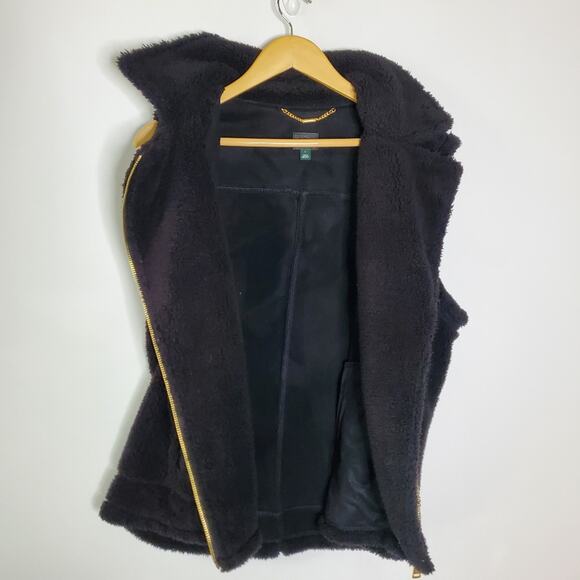 RLL Ralph Lauren Black sherpa Fleece Vest with Gold Zipper Size Large EUC - Picture 9 of 14